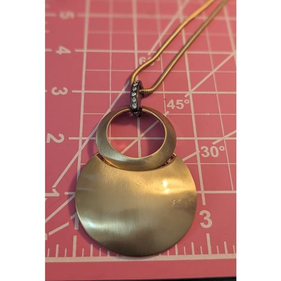 Satin Finish Gold Tone Geometric Pendant Adjustable Snake Chain Necklace - Picture 7 of 7